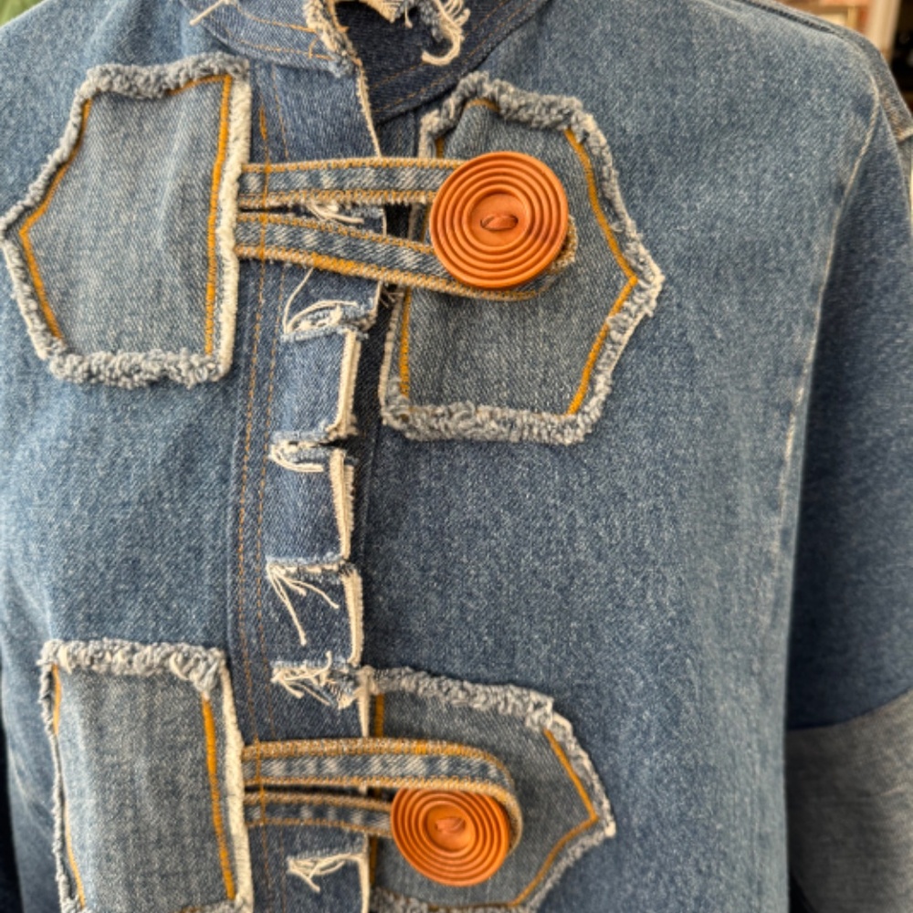 Custom Cotton Denim Jean Long Sleeve Button Down Jacket Sz OS - Picture 2 of 11